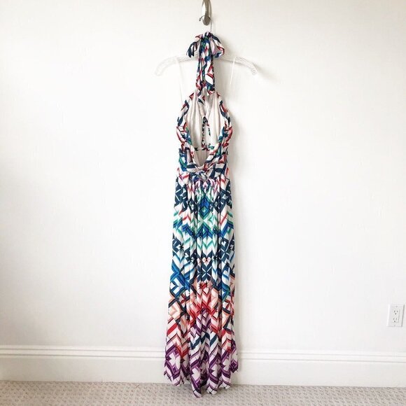 NWT Anthropologie Halter Dress Maxi 8 $248 Cut Out White Blue Side Slit HTF - Picture 10 of 13